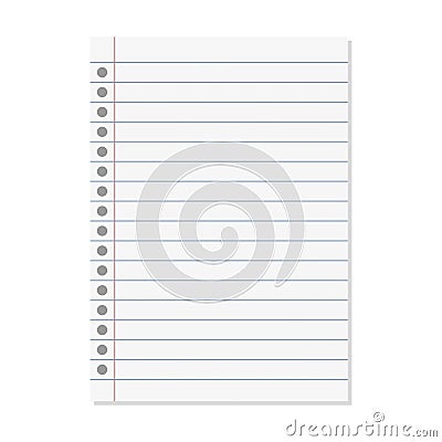 Paper lined notebook memo page white sheet template illustration for school education and office Vector Illustration