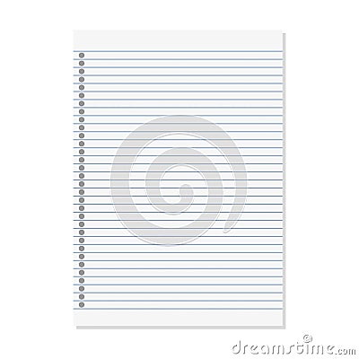 Paper lined notebook memo page white sheet template illustration for school education and office Vector Illustration