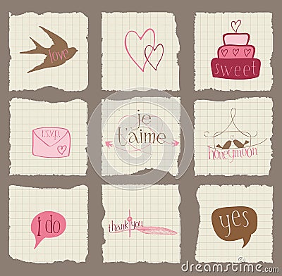 Paper Love and Wedding Design Elements Vector Illustration