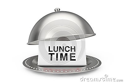 Paper with Lunch Time Sign in Restaurant Cloche. 3d Rendering Stock Photo