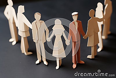 Paper men holding hands. A symbol of friendship, team, unity Stock Photo