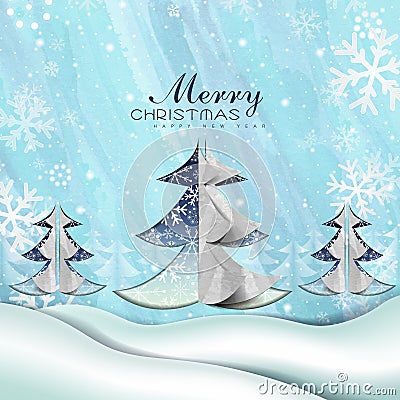 Paper Merry Christmas tree Vector Illustration