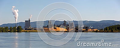 Paper Mill Along Columbia River Panorama in WA state Stock Photo