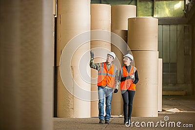 Paper mill factory workers Stock Photo