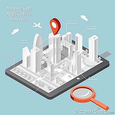Paper mobile city navigation application software Vector Illustration