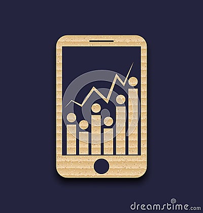 Paper mobile phone with abstract infographic, char Vector Illustration