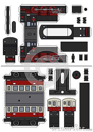 The paper model of a classic steam train Vector Illustration