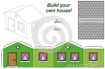 Paper Model House Template Green Vector Illustration