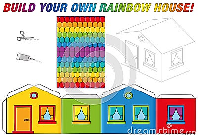 Paper Model House Template Rainbow Colors Vector Illustration