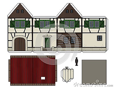 Paper model of an old half timbered house Vector Illustration