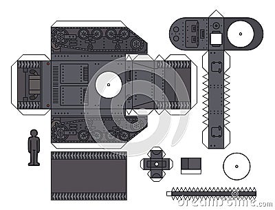 The paper model of a vintage gray tank Vector Illustration