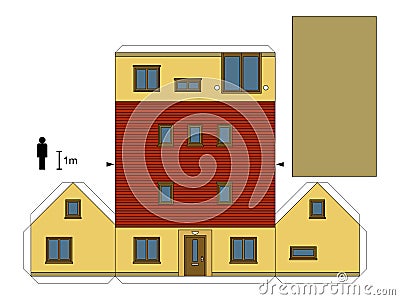 Paper model of a yellow family house Vector Illustration