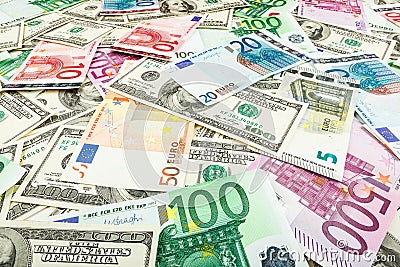 Paper money euro and dolar. background of banknotes Stock Photo