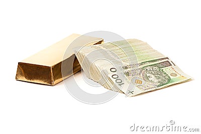 Paper money from poland and gold Stock Photo