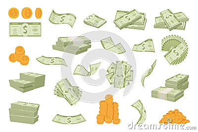 Paper money. Stack of different banknotes exact falling money cash exact vector illustrations in cartoon style Vector Illustration