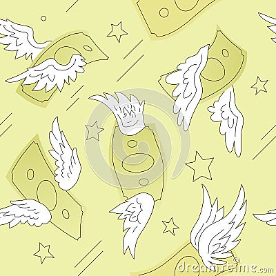 Paper Money With Wings Seamless Pattern Vector Illustration