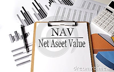 Paper with NAV on a chart background, business Stock Photo