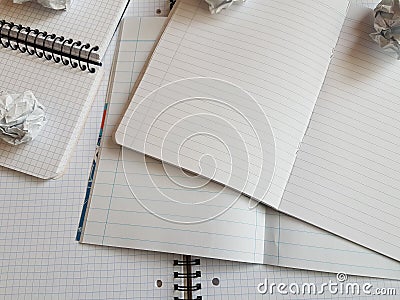 Paper notebook sheets empty blank squared lines spiral office page Stock Photo