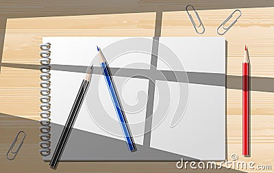 Paper notebooks with stationery Vector Illustration