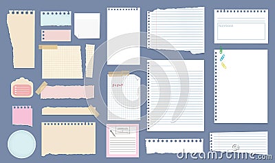Paper notes. Copybook linear pages lists of notebooks different sizes stripped notes vector Vector Illustration