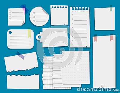 Paper notes, Linear pages of a notebook, lists of notebooks Vector Illustration