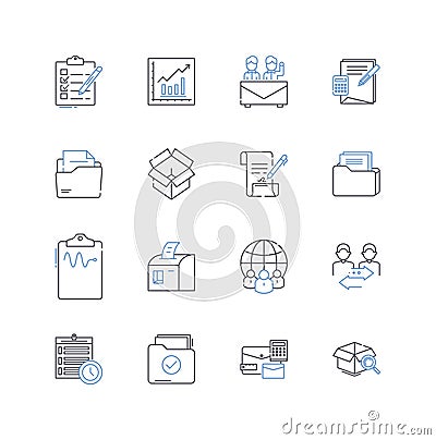Paper organization line icons collection. Filing, Sorting, Categorizing, Organization, Systematizing, Arranging Vector Illustration