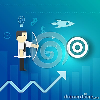 Precise Businessman Aiming at Target Vector Illustration