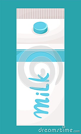 Paper pack with milk, dairy product, natural milky product, design of package for milk, web icon Vector Illustration