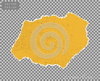 Paper. A piece, a scrap of yellow with the effect of scuff, old age, grunge. Vector object on isolated transparent background. Vector Illustration