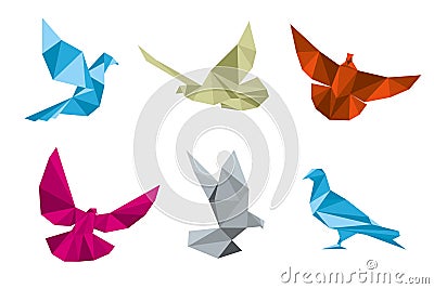 Paper pigeons, doves origami vector set Vector Illustration