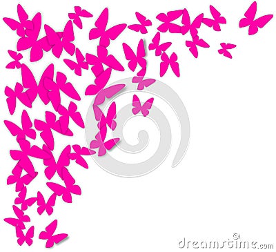 Paper pink butterflies fly on wall Stock Photo