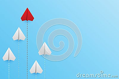 Paper plane on blue background, Business competition concept. leadership for new ideas competition. Vector Illustration