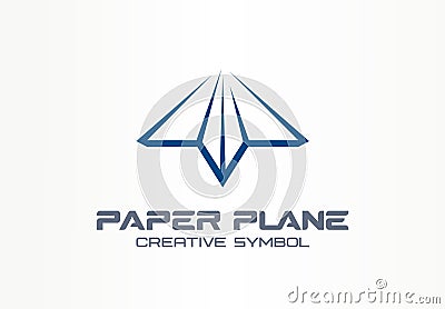 Paper plane creative messenger symbol concept. Letter shaped arrow abstract business communication logo. Contact Vector Illustration