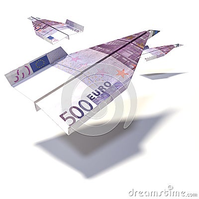 Paper plane from a 500 Euro bill Stock Photo