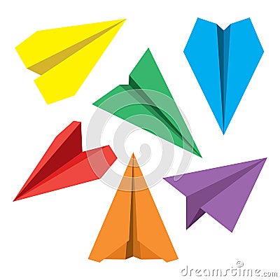Paper Plane Flat Symbols Set. Paper Origami Airplanes. Vector Illustration