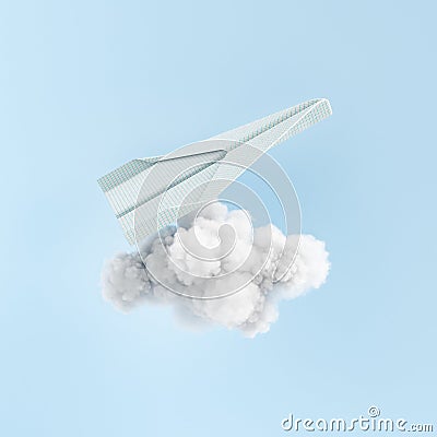 Paper plane flying over cloud Cartoon Illustration
