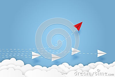 Paper plane go to success goal vector business financial concept start up, leadership, creative idea symbol paper art style with Vector Illustration