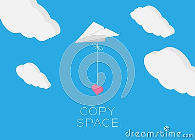 Paper plane hanging heart flying Vector Illustration