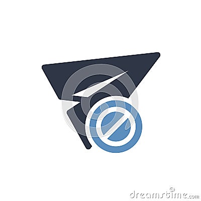 Paper plane icon, other icon with not allowed sign. Paper plane icon and block, forbidden, prohibit symbol Vector Illustration