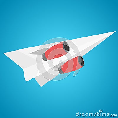 Paper plane with jet engines flat vector illustration Vector Illustration