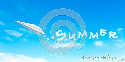 Paper plane producing cloud shape summer word Stock Photo