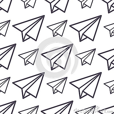 Paper plane vector icon seamless pattern business freedom conept background illustration fly paper plane isolated kids Vector Illustration