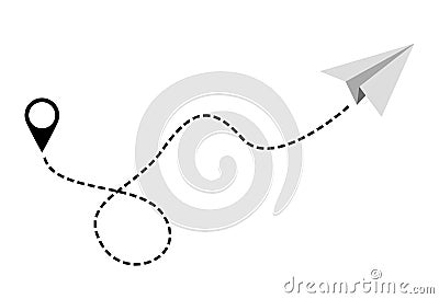 Paper Plane Vector with location symbol. Cartoon Illustration