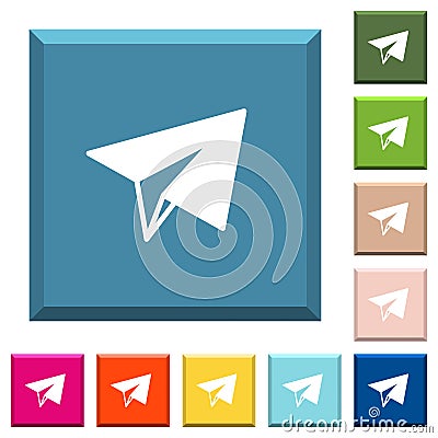 Paper plane white icons on edged square buttons Stock Photo