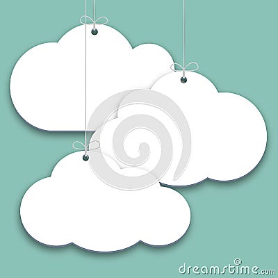 Paper price stickers on green background, shopping clouds form tags Vector Illustration