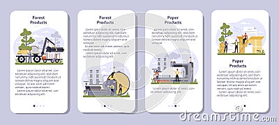 Paper production and wood industry mobile application banner set. Vector Illustration