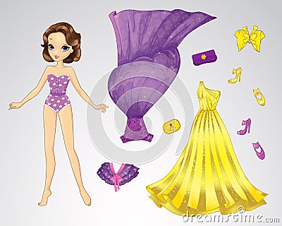 Paper Purple Princess Doll Vector Illustration