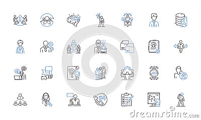 Paper pushers line icons collection. Bureaucracy, Forms, Files, Clerks, Records, Deskwork, Admin vector and linear Vector Illustration