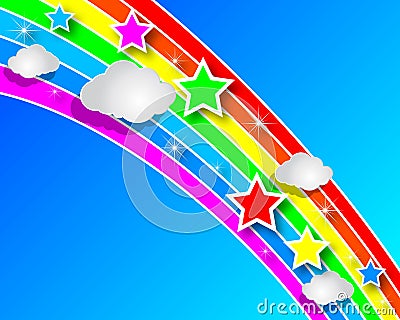 Paper rainbow with clouds in the sky Vector Illustration