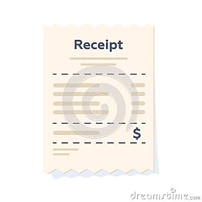 Paper receipt in a flat style isolated. Vector illustration. Vector Illustration